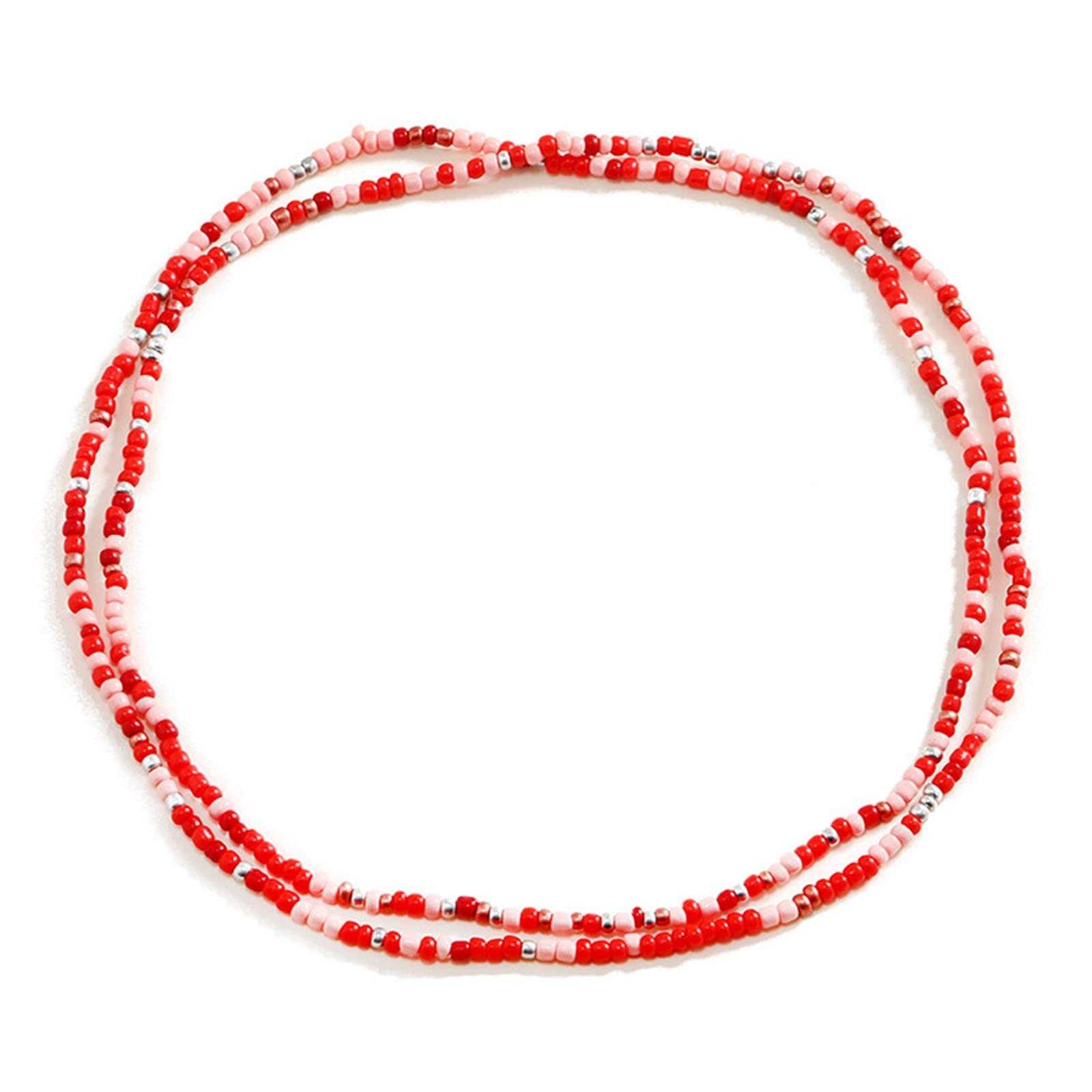 Beads Waist Chains for Women African Colorful Elastic Beaded Body Waist Belly Chain Set Summer Bikini Jewelry Stainless Steel Gold Anklet (Red, One Size)