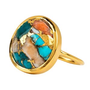 ring set adjustable ladies ring vintage gift color gemstone ring jewelry mixed fashion plated gold rings (gold, 8)