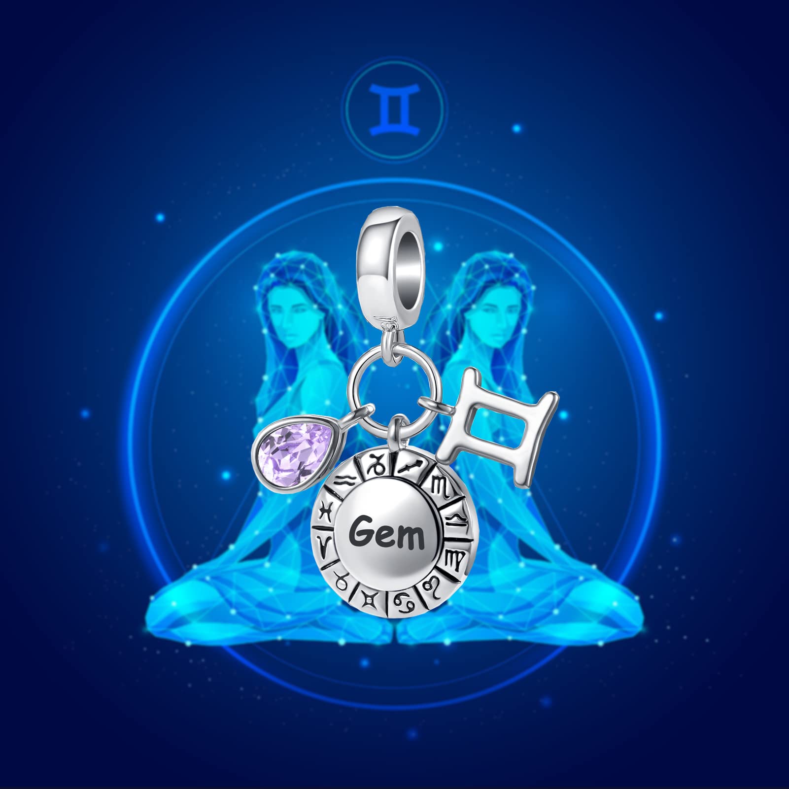 YSAHan Gemini Zodiac Signs Happy Birthday Constellations Charm Birthstone Bead for Pandora Bracelet