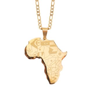 MINACHI Africa Necklace, Vintage Gold Plated Stainless Steel Africa Continent Nations Pendant, African Jewelry Gift for Men and Women