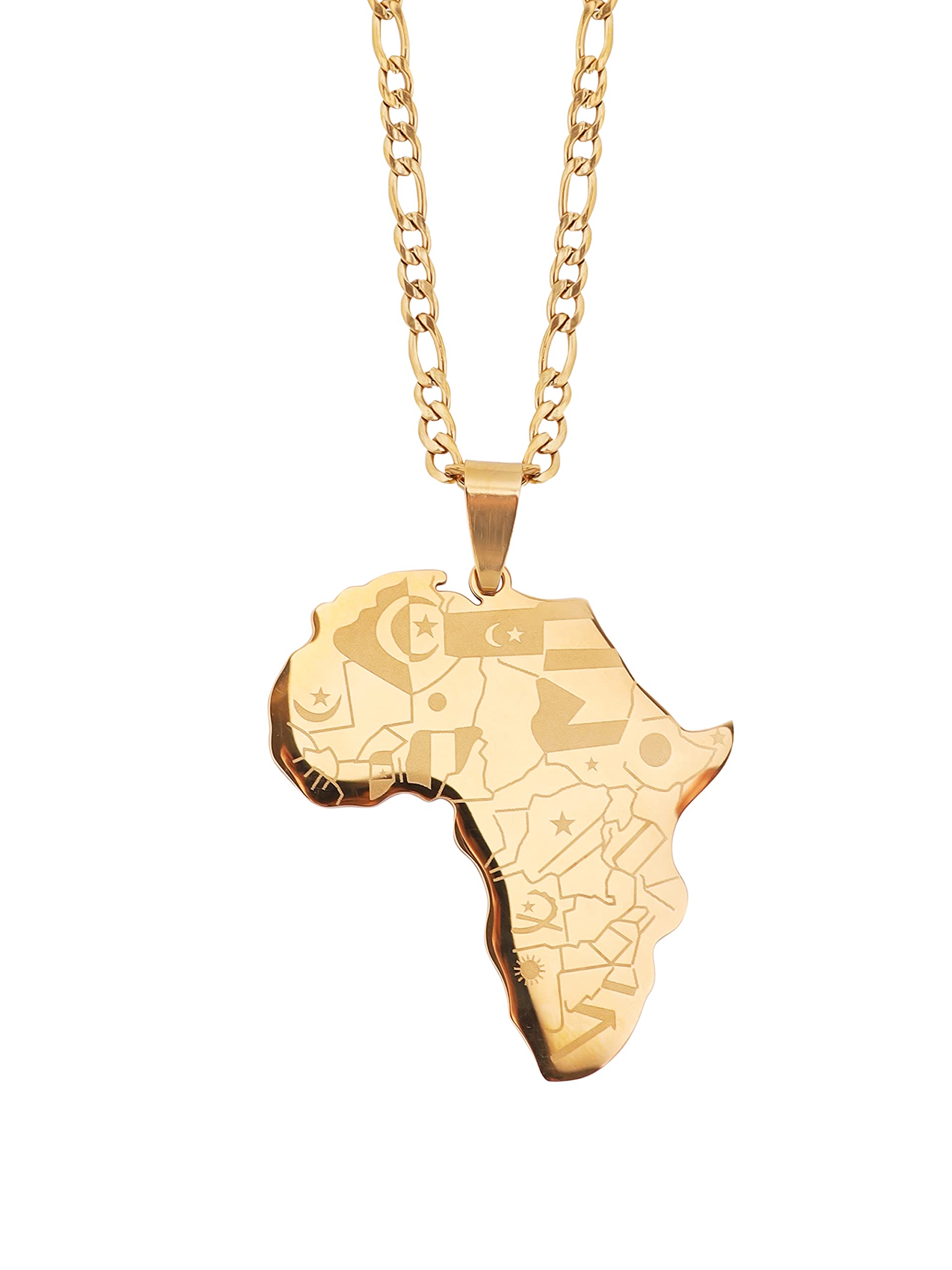 MINACHI Africa Necklace, Vintage Gold Plated Stainless Steel Africa Continent Nations Pendant, African Jewelry Gift for Men and Women