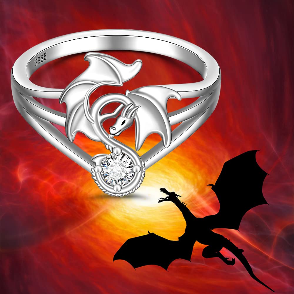 Dragon Ring for Women Sterling Silver 925 Cool Dragon Crystal Rings Jewelry Viking Gothic Halloween Christmas Gifts Size 7