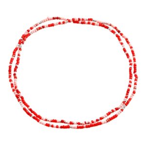 beads waist chains for women african colorful elastic beaded body waist belly chain set summer bikini jewelry stainless steel gold anklet (red, one size)