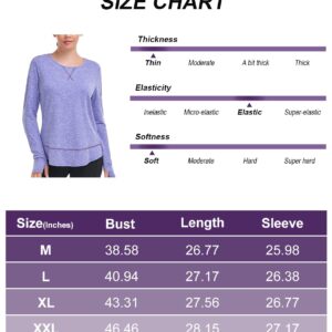 Tanst Sky Workout Tops for Women, Long Sleeve Loose Fit Athletic Shirts Plus Size Lightweight Dry Fit Running Active Wear Moisture Wicking Yoga Hiking Gym T Shirts Purple 2XL