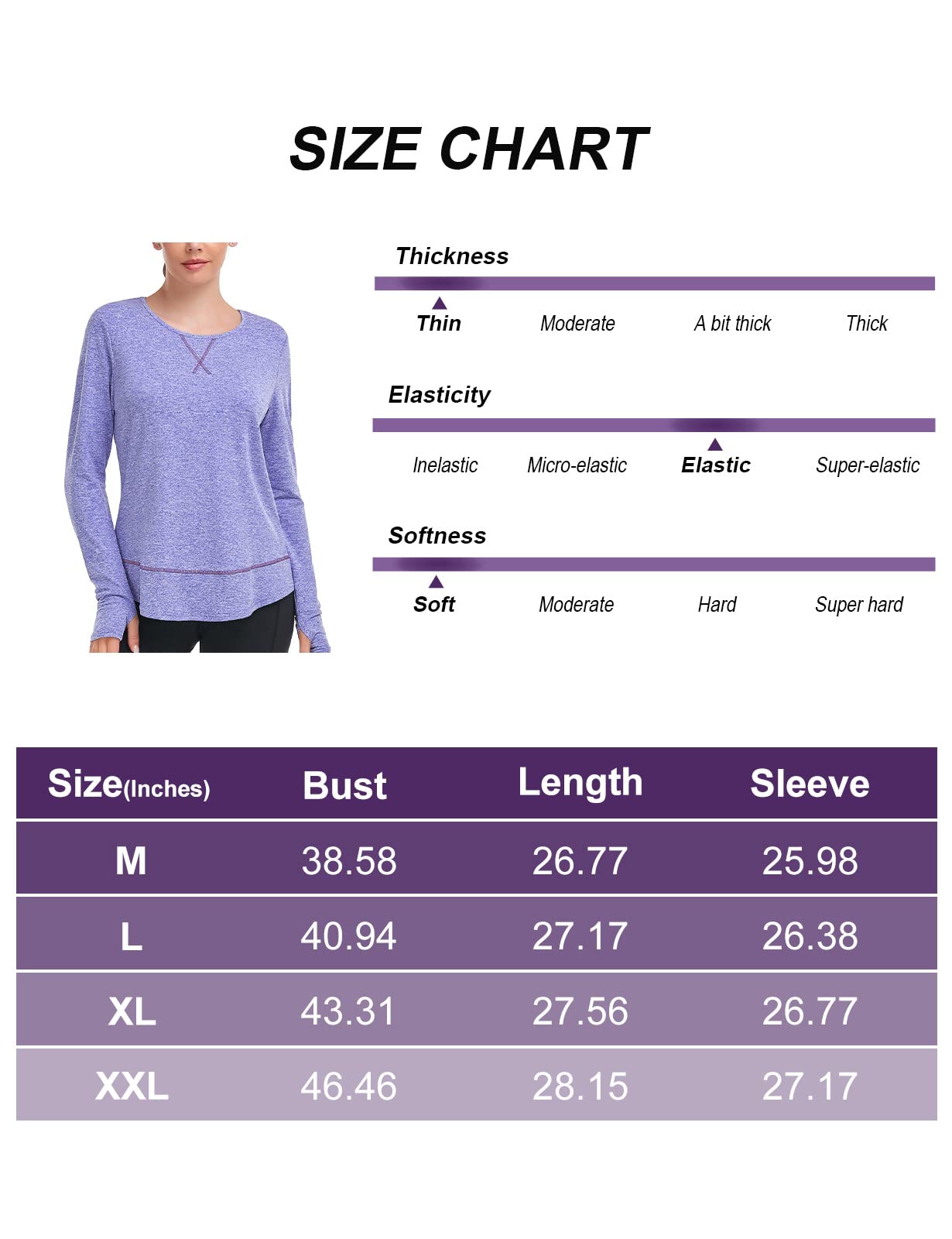 Tanst Sky Workout Tops for Women, Long Sleeve Loose Fit Athletic Shirts Plus Size Lightweight Dry Fit Running Active Wear Moisture Wicking Yoga Hiking Gym T Shirts Purple 2XL