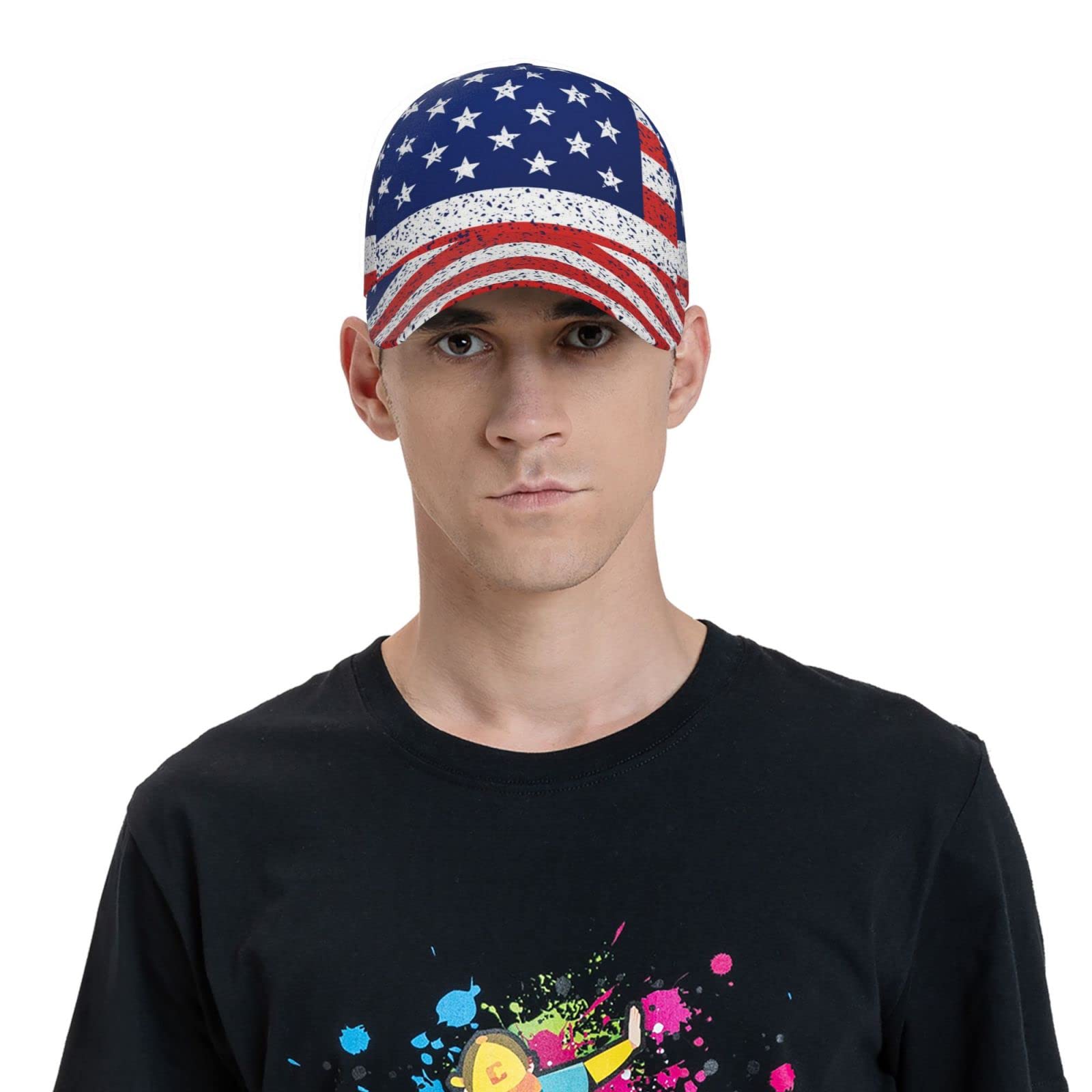 Women Men Outdoor Baseball Hat Breathable Sports Sun Cap (Red Blue White American Flag)