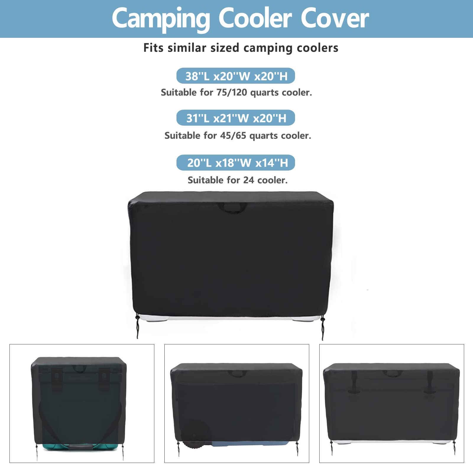 Kingling Cooler Cover, Waterproof Outdoor Rolling Ice Chest Cover Wheeled Camping Coolers Cover for 75 Quarts Cooler Box - 38''L x20''W x20''H