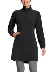 baleaf women's fleece dress sweatshirt tunic long quarter zip pullover polar winter dress cover ups pocket black m