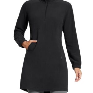 BALEAF Women's Fleece Dress Sweatshirt Tunic Long Quarter Zip Pullover Polar Winter Dress Cover Ups Pocket Black M