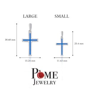 Pome Enameled Cross Necklace in Sterling Silver, Small and Large Pendants, Made in America (Large Pendant, 18" Necklace, Blue Enamel)