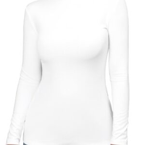 FOUGEDE Women's Mock Turtleneck Long Sleeve/Sleeveless/Half Sleeve/Short Sleeve/Crop Top Basic Fitted Stretch Slim Tops White