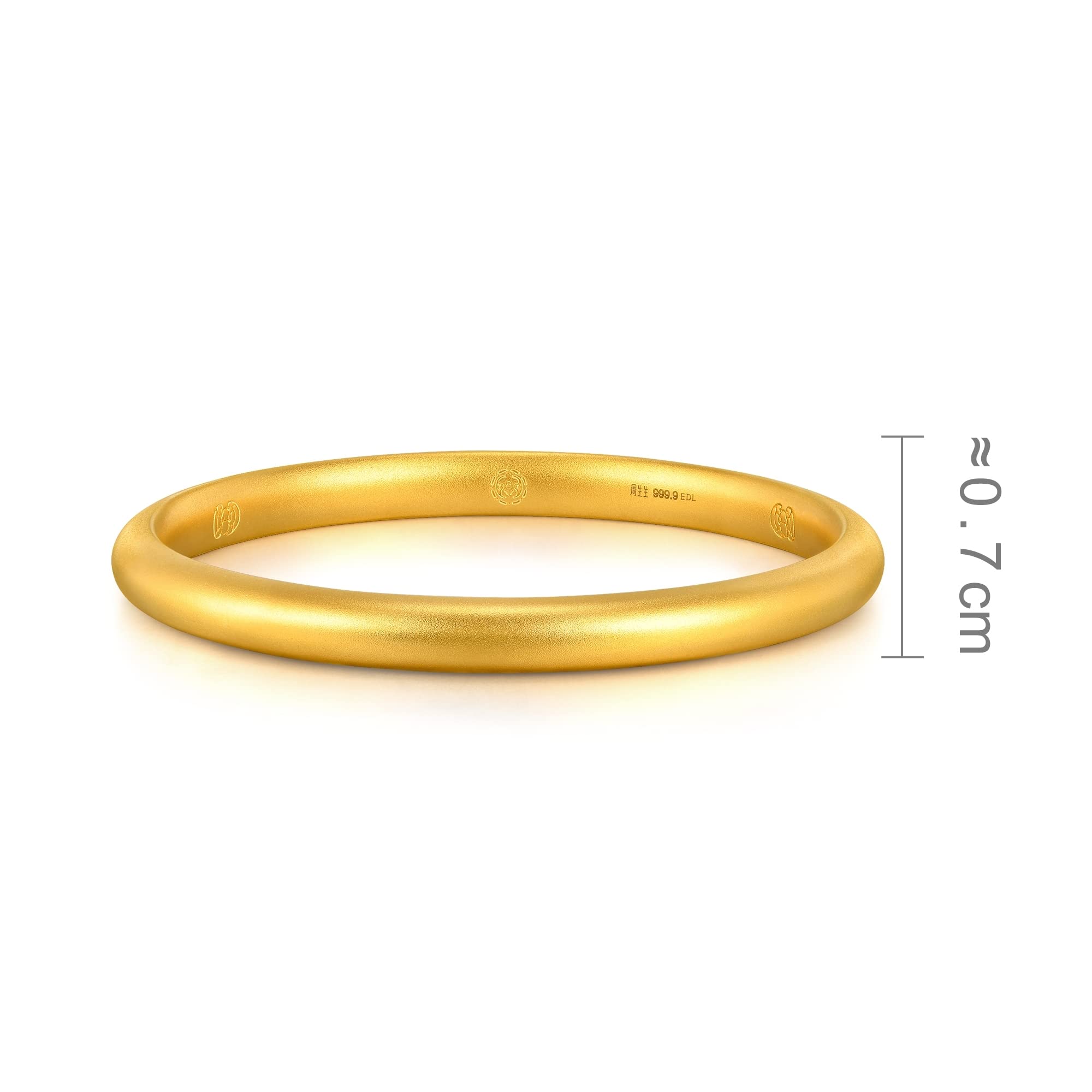 CHOW SANG SANG Cultural Blessings 999.9 24K Solid Gold Price-by-Weight Gold Matte-Finished, Loop Bangle for Women 92290K (Approx. 0.83tael (~31.06g), 8 (Wrist Size:15-16 CM))