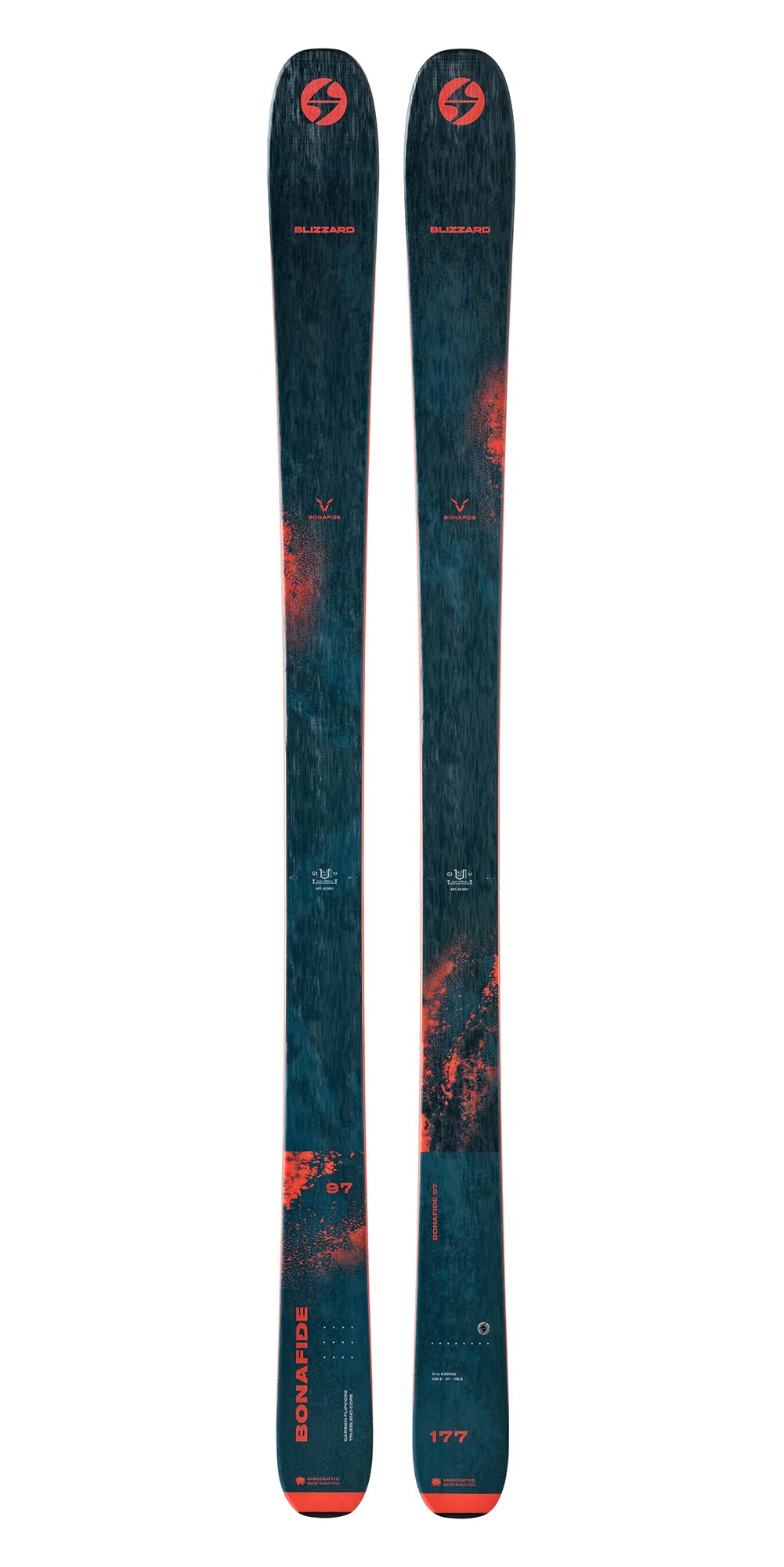 Blizzard Men's Bonafide 97 Trueblend All-Mountain Woodcore Off-Trail Stiff Dark Blue/Red Skis, Size 177