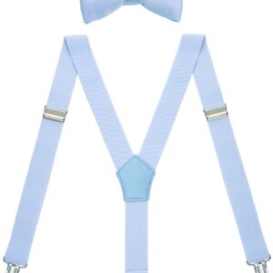 WDSKY Men's Bow Tie and Suspenders Set Y Shape Adjustable Elastic 47 Inches Light Blue