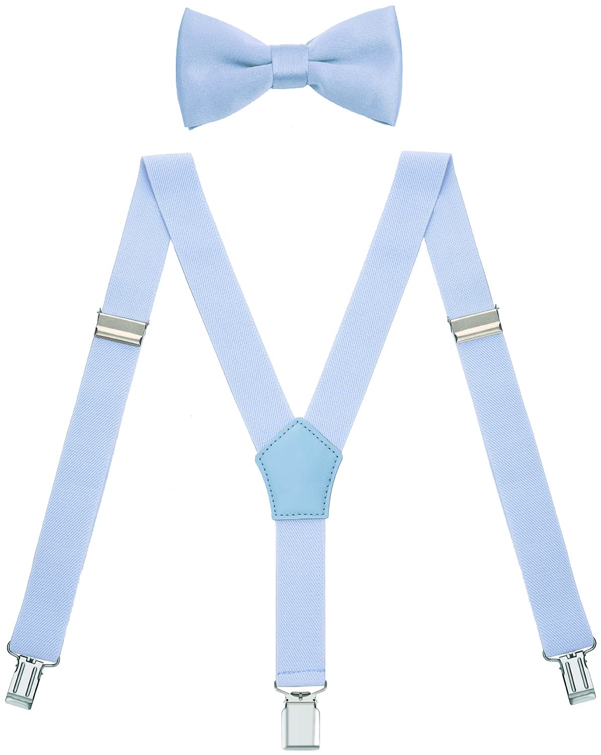 WDSKY Men's Bow Tie and Suspenders Set Y Shape Adjustable Elastic 47 Inches Light Blue