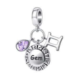 YSAHan Gemini Zodiac Signs Happy Birthday Constellations Charm Birthstone Bead for Pandora Bracelet