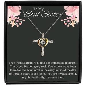 To My Soul Sister, Beautiful Cross Necklace, 925 Sterling Silver, Necklace Gifts For Best Friend, Necklaces For Bestie, Sister In Law Gifts, Gifts For Unbiological sister, BFF Gift