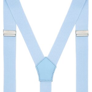 WDSKY Men's Bow Tie and Suspenders Set Y Shape Adjustable Elastic 47 Inches Light Blue