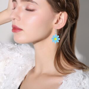 Just Follow 4 Pairs Fresh Candy Color Daisy Resin Flower Earrings Sunflower Temperament Earrings For Women Set (4 Pairs- Pink+Yellow+Green+Red)