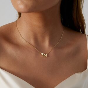 JECOMY Dainty Initial Necklaces for Women 14K Gold Plated Heart Letter Necklace Personalized Initial Heart Pendant Necklace Tiny Letter Name Necklaces