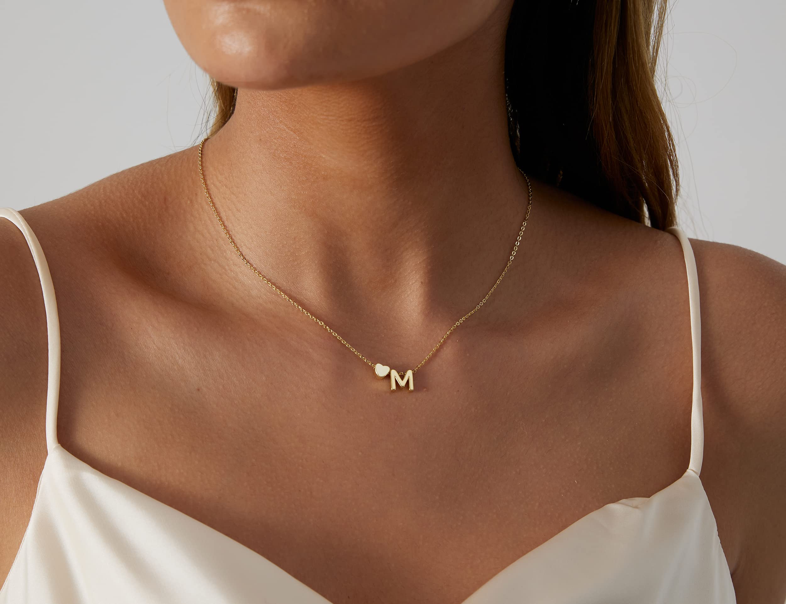 JECOMY Dainty Initial Necklaces for Women 14K Gold Plated Heart Letter Necklace Personalized Initial Heart Pendant Necklace Tiny Letter Name Necklaces