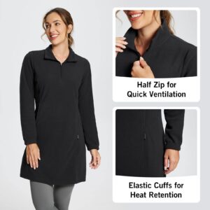 BALEAF Women's Fleece Dress Sweatshirt Tunic Long Quarter Zip Pullover Polar Winter Dress Cover Ups Pocket Black M