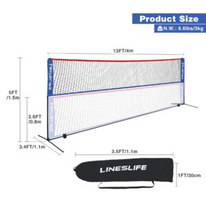 Lineslife Portable Adjustable Height Badminton Net with Stand, 13ft Wide Foldable Nylon Net, Included Carry Bag, Easy to Assemble for Pickleball Tennis Badminton, Backyard Court and Indoor Outdoor Use