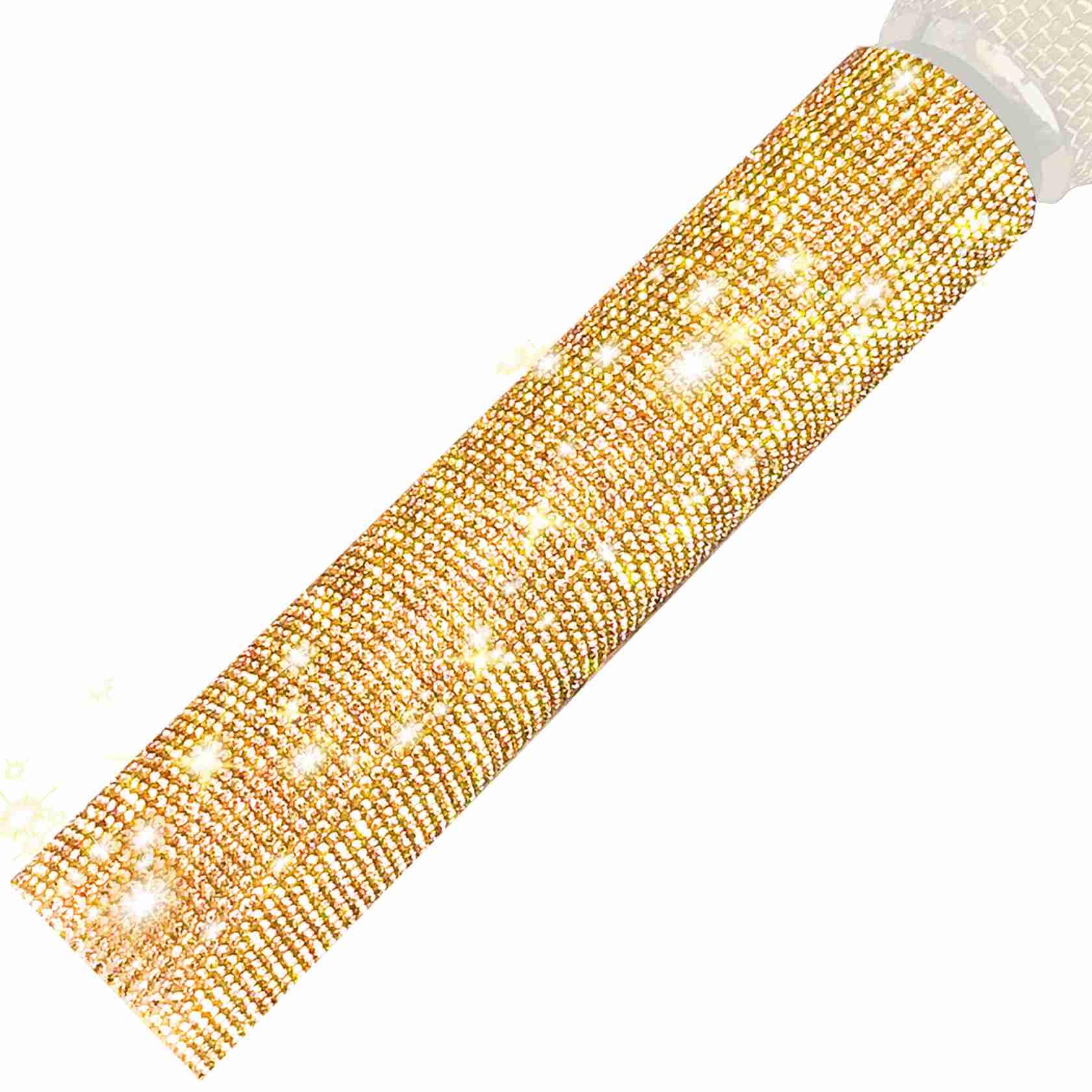 RhymKawa Champagne Gold Microphone Cover for Shure SM58 Beta58 Wireless Transmitter Bedazzled Wrap – Bling Rhinestone Sleeve for Party, Wedding, Ceremony Events (Mic Not Included)