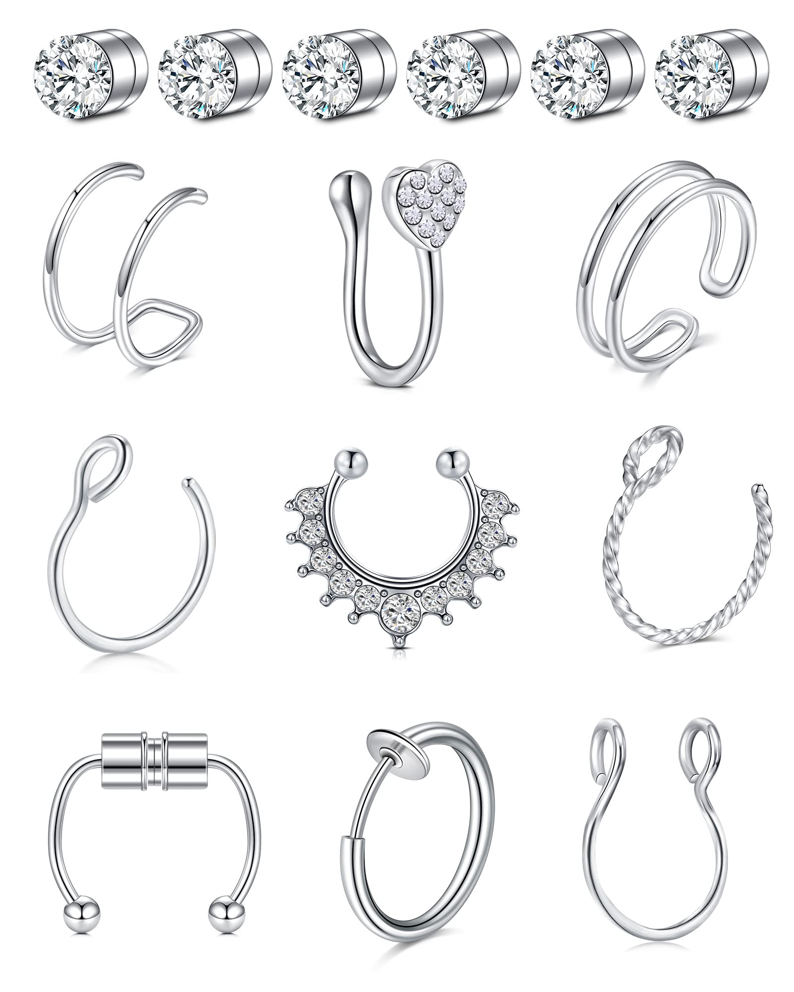 QWALIT Fake Septum Nose Rings for Women, Fake Nose Piercing Hoop, Stud, Helix Earring