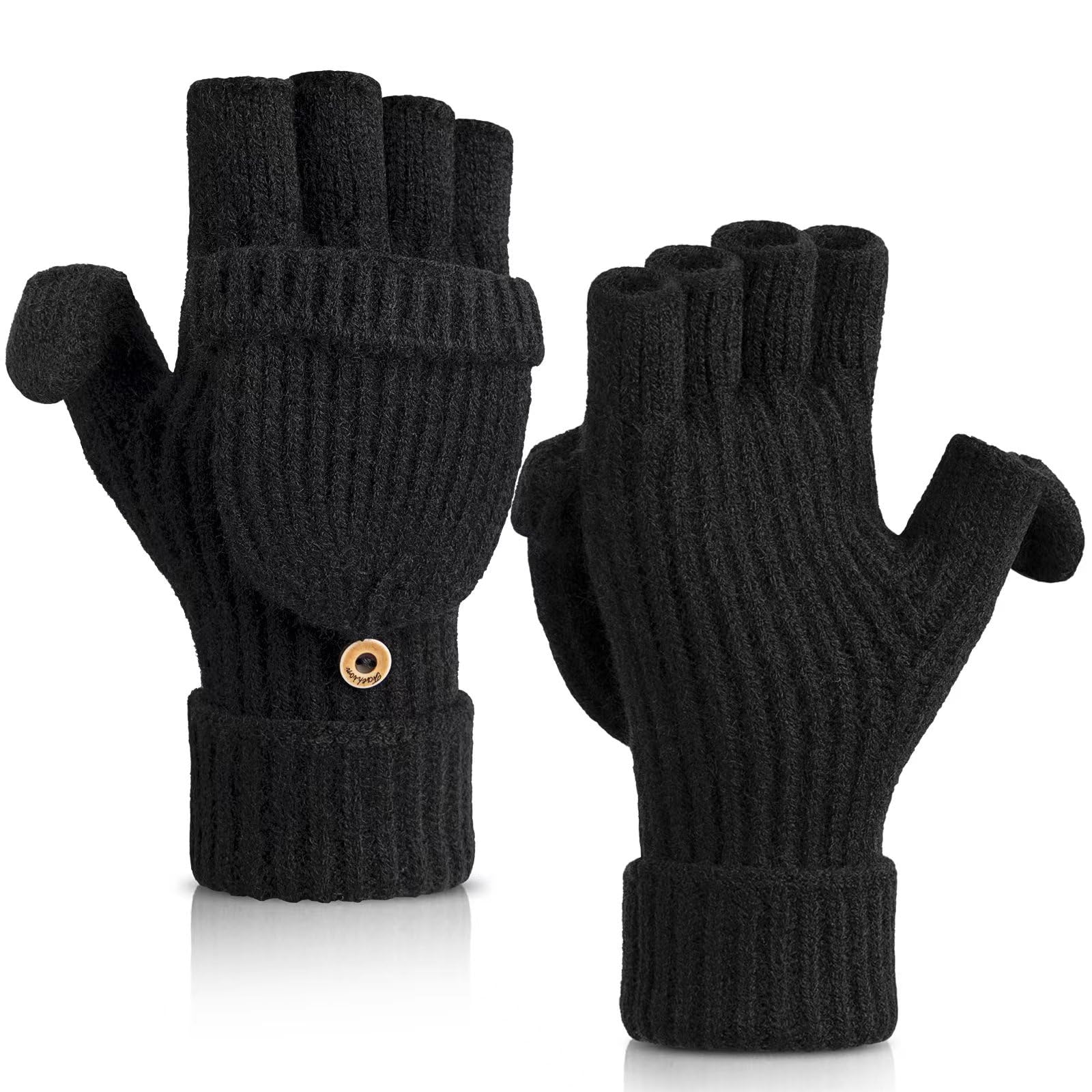 Cierto Winter Fingerless Gloves for Women & Men | Cold Weather Convertible Thermal Gloves for Cycling Running Driving Ski,Mens Womens Warm Knit Mittens