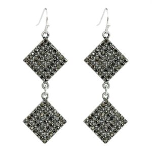 Jet Black Rhinestone Dangle Earrings for Women Silver Plated Sparkling Diamonds Drop Statement Earrings - Hypoallergenic (2 SQUARE)