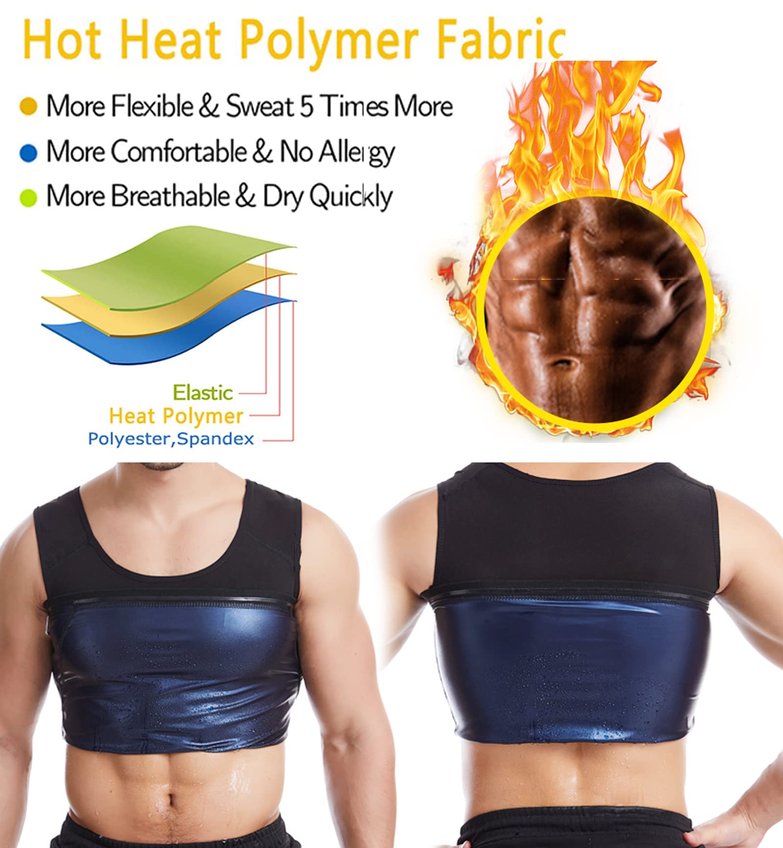 OKHOTY Men's Sauna Vest Workout Sauna Sweat Vest Tank Top for Men Sweat Enhancing Vest Waist Trainer for Men