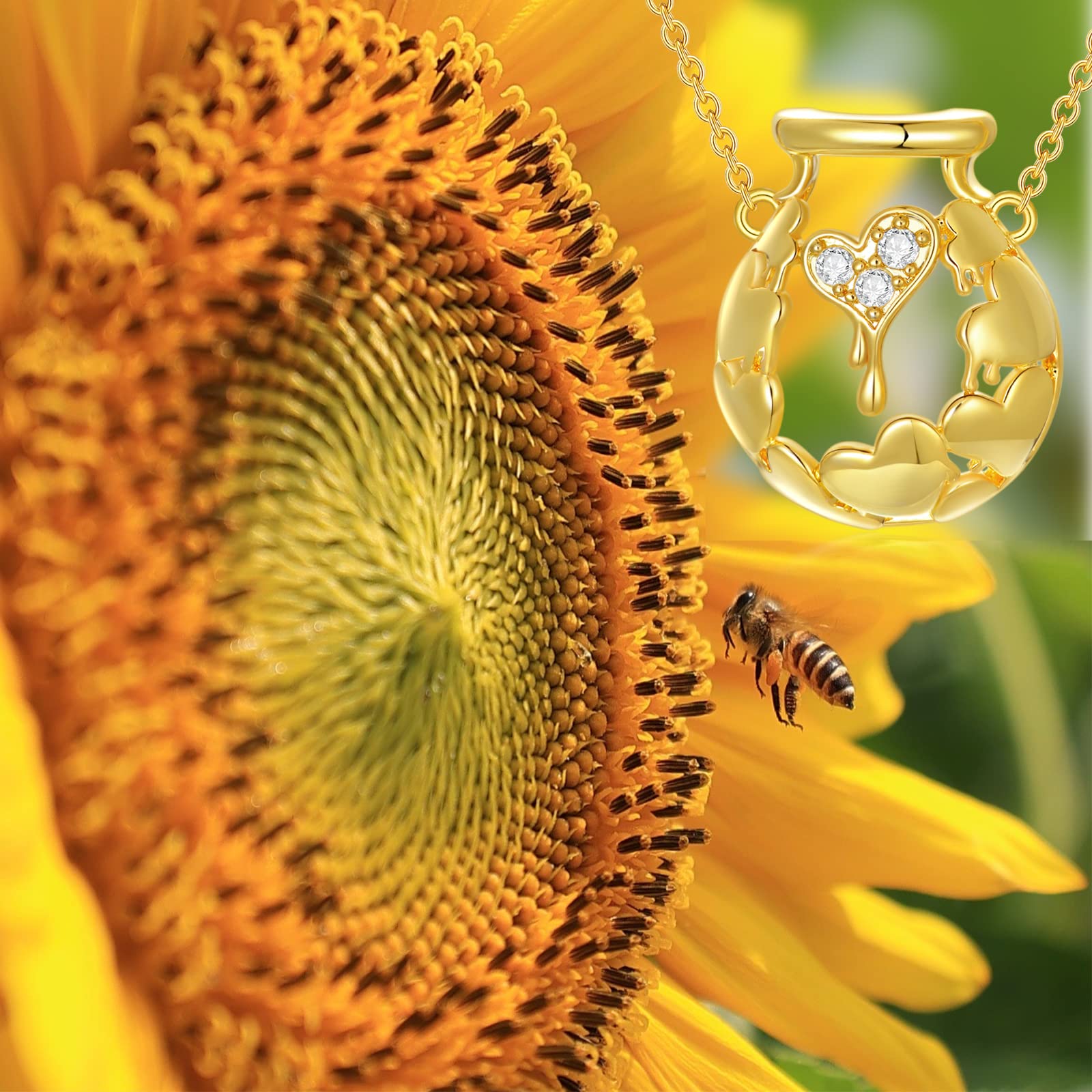 VONALA Honey Jar Necklace with Bee Sterling Silver Honey Pot Necklace, Honey Bee Jewelry Gifts for Women Daughter Bee Lovers