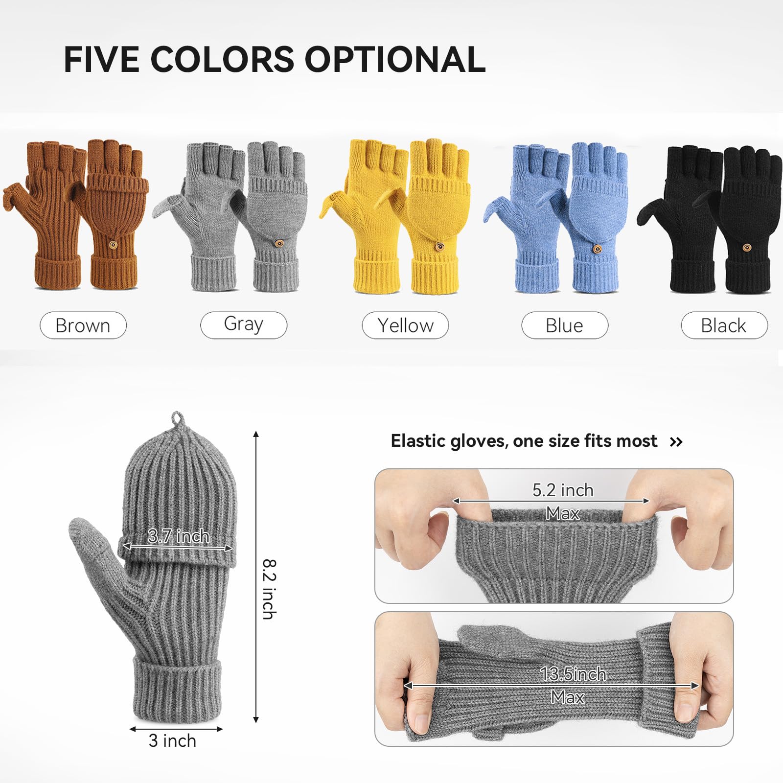 Cierto Winter Fingerless Gloves for Women & Men | Cold Weather Convertible Thermal Gloves for Cycling Running Driving Ski,Mens Womens Warm Knit Mittens