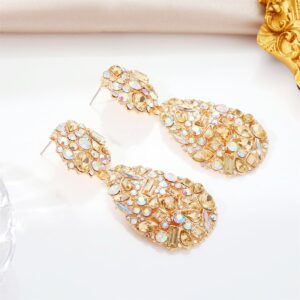 ATIMIGO Trendy Champagne Rhinestone Teardrop Dangle Earrings Sparkly Crystal Chandelier Drop Statement Earrings Hypoallergenic for Women