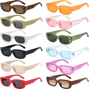 tskestvy 12 pairs rectangle sunglasses pack small square frame glasses retro y2k aesthetic early 2000s fashion for women