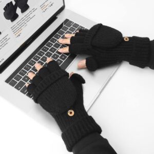 Cierto Winter Fingerless Gloves for Women & Men | Cold Weather Convertible Thermal Gloves for Cycling Running Driving Ski,Mens Womens Warm Knit Mittens