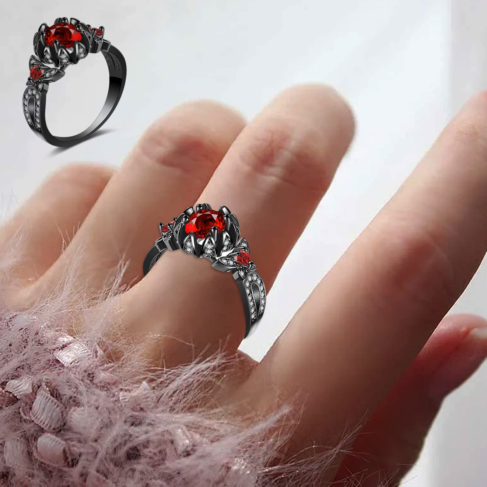 Matching Mood Rings Ring Size Gift 5-10 Jewelry Wedding Zircon Women Alloy Red Finger Rings Rings Thick Rings (Black, 8)