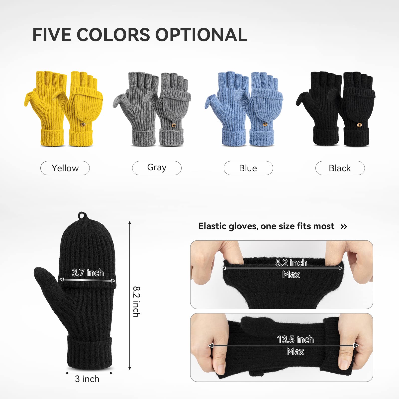 Cierto Winter Fingerless Gloves for Women & Men | Cold Weather Convertible Thermal Gloves for Cycling Running Driving Ski,Mens Womens Warm Knit Mittens