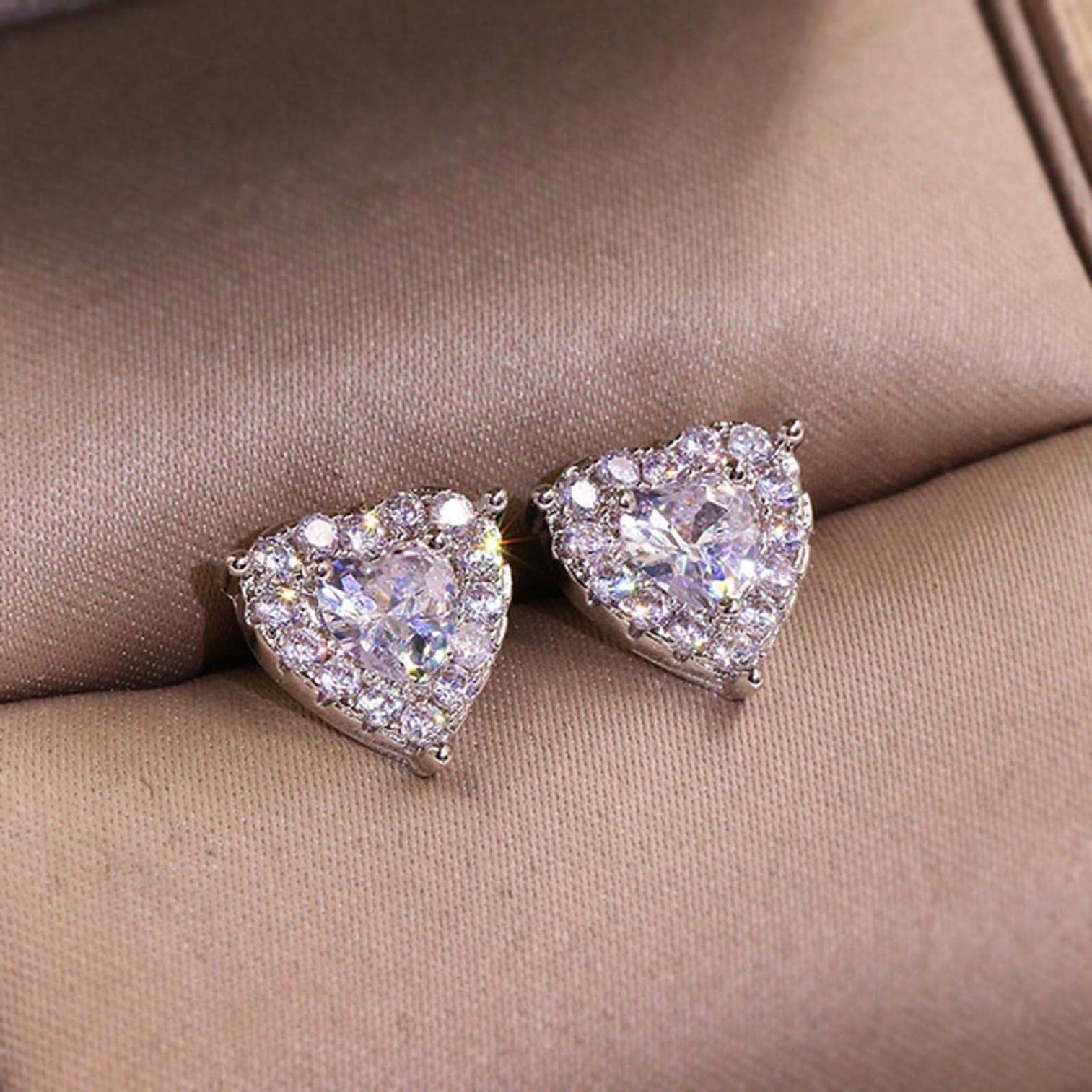 Earrings for Women Heart Crystal Studs Earring Women's Heart Dazzling Jewelry Gifts for Her One Size