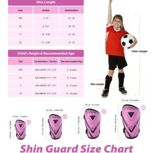 Shin Guards Soccer Kids Youth, CE Certified Airsfish Shin Pads Protection Gear for 2-18 Years Old Boys Girls Teenagers High Impact Resistant Breathable Comfortable 1 Pair 4 Sizes (XX-Small, Pink)