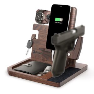 barva adaptive wood gun rack phone docking charging station gifts for men dad birthday ideas nightstand organizer charging dock watch charging stand wallet key gadget device bedroom bedside holder