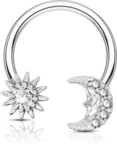 oufer 16g septum rings, star and moon design nose ring, helix earring, 316l stainless steel tragus daith snug conch piercing jewelry，silver-color