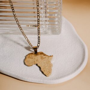 MINACHI Africa Necklace, Vintage Gold Plated Stainless Steel Africa Continent Nations Pendant, African Jewelry Gift for Men and Women