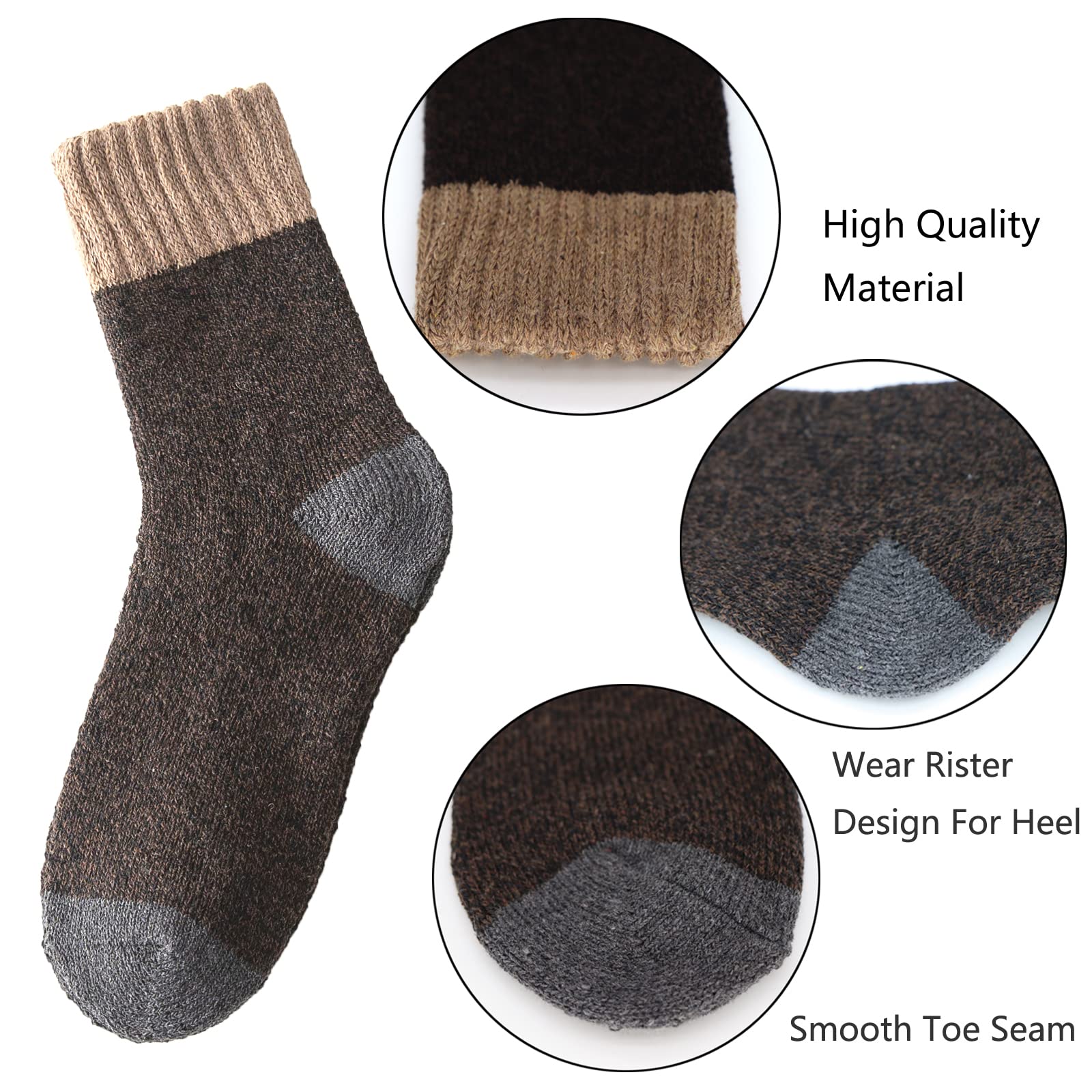 YZKKE 3Pack Mens Super Thick Wool Warm Socks - Soft Comfort Casual Crew Winter Socks