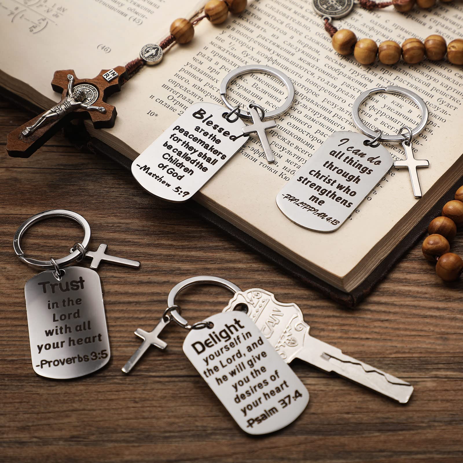 12 Pcs Christian Keychain Gifts Bible Verse Keychain Religious Cross Baptism Gift for Women Men Faith Inspirational Keychain(Silver)