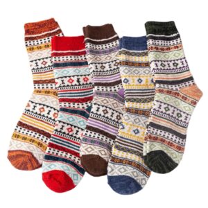 YZKKE 5Pairs Men Wool Socks Thick Thermal Hiking Winter Warm Boot Heavy Soft Cozy Socks for Cold Weather (Mul-2)