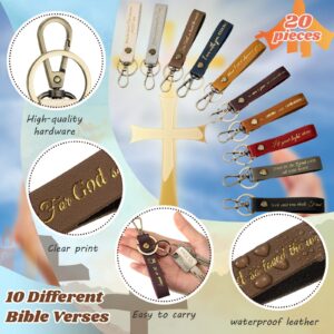 20 Pcs Christian Key Chain Leather Religious Keychain Inspirational Bible Key Chains Verse Quote Keychains Christmas Gifts (Multi Colors)