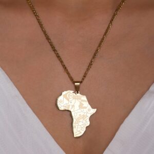 MINACHI Africa Necklace, Vintage Gold Plated Stainless Steel Africa Continent Nations Pendant, African Jewelry Gift for Men and Women