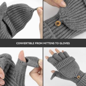 Cierto Winter Fingerless Gloves for Women & Men | Cold Weather Convertible Thermal Gloves for Cycling Running Driving Ski,Mens Womens Warm Knit Mittens